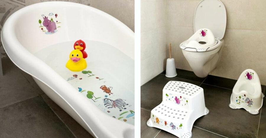 Equipement de salle de bain pour enfants dans le décor "hippo