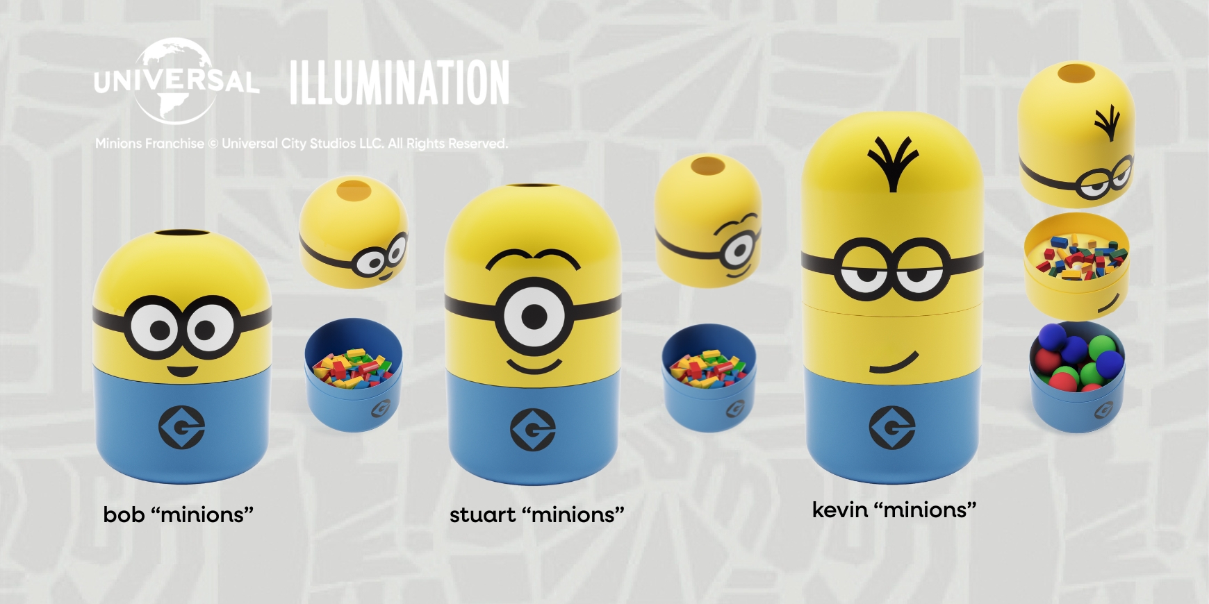 keeeper Aufbewahrungsboxen im Minions-Design in verschiedenen Größen – farbenfrohe und praktische Lösung zur sicheren Aufbewahrung von Snacks, Spielzeug und kleinen Alltagsgegenständen.