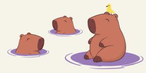 Verspielte Illustration mit niedlichen Capybaras im Wasser – ideal als dekoratives Designelement für kindgerechte keeeper Produkte mit Spaßfaktor und liebevollen Details.