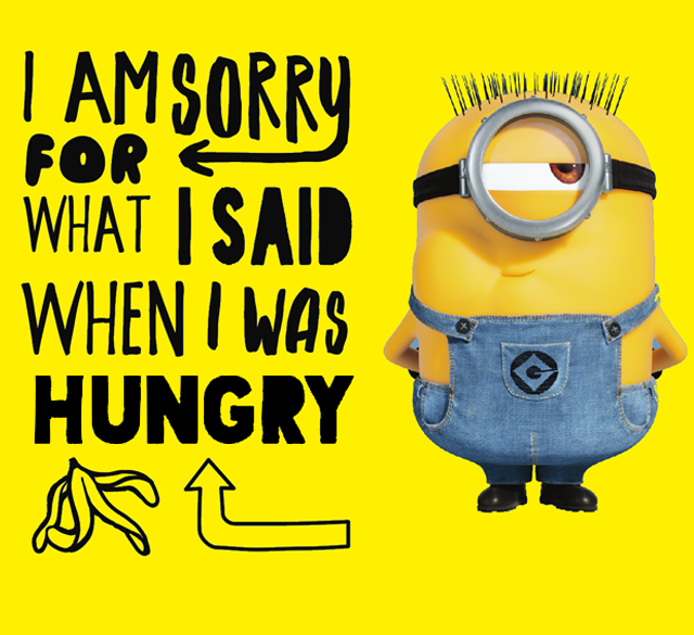 Minions Figur mit Schriftzug „I am sorry for what I said when I was hungry“