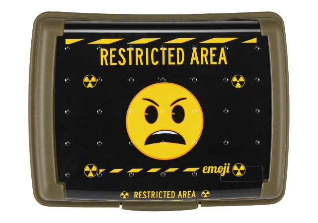 keeeper carla lunch box with emoji danger design and ‘Restricted Area’ print.